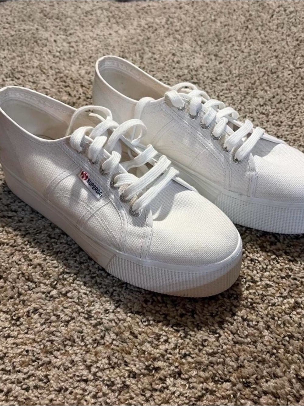 Superga White Canvas Platform Sneakers with Thick Sole